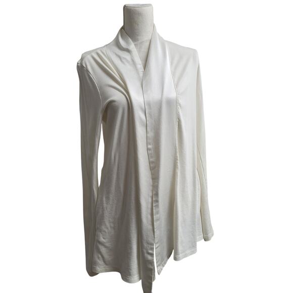 Pj Harlow Shelby ribbed knit satin front open cardigan waterfall cream - Picture 1 of 7